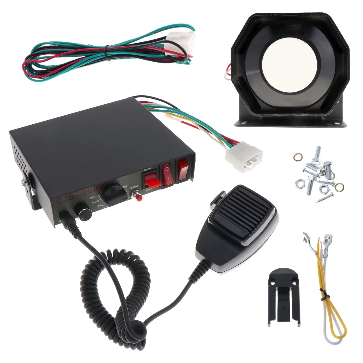 

12V 200W 8 Sound Speaker Car Warning Alarm Fire Siren Horn PA with MIC System NEW