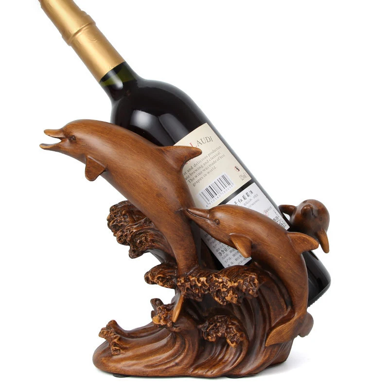 

Resin Wine Rack Retro Wood Texture Dolphin Red Wine Beverage Tray Adornment Coffee Table Desk Ornaments Vintage Home Decoration