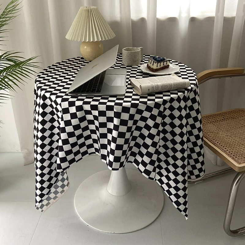 Ins Black White Checkerboard Tablecloth Home Dining Table Cloth Cafe Restaurant Checkered Cover Soft Background | Дом и сад
