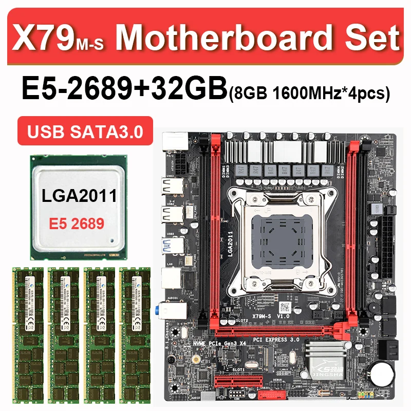 X79 LGA2011 Mini ATX combos E5 2689 CPU 4 Uds x 8 ГБ = 32 Гб DDR3 1600 МГц de memoria ECC REC SATA3.0 MATX|Материнские платы|