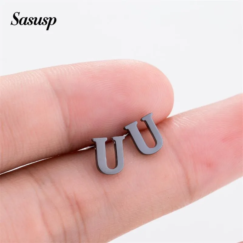 Sasusp серьги с подлинными буквами маленькие из нержавеющей стали алфавитом для