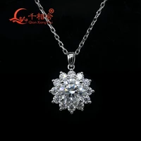 925 silver jewelry 6 5mm 1ct d vvs moissanite pendant necklace sun flower design clavicle chain for women