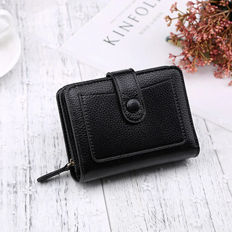 

Women Portfolios 2021 New Luxury Brand Red Black Small Mini Wallet Hasp Card holder Dame Portfolio Rits Women's Leather bucket