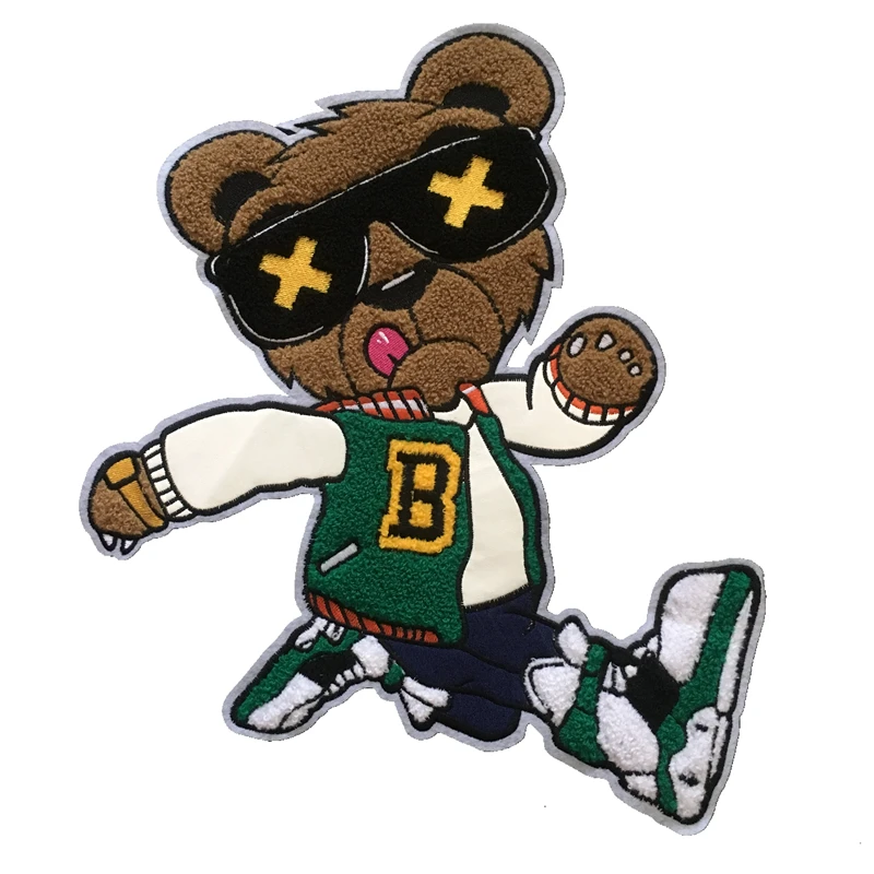 Новинка 2019 нашивка с вышивкой коричневого медведя из синели для куртки одежды