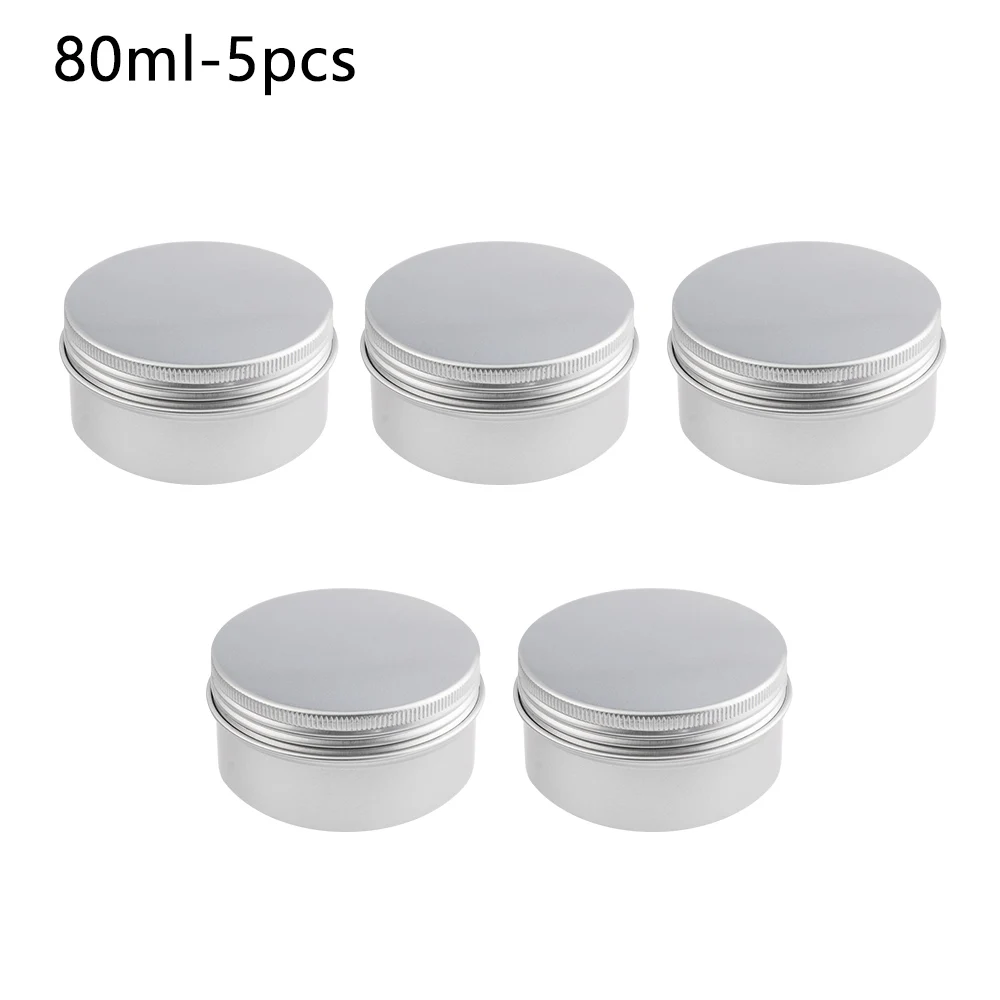80ml-5pcs Пустые алюминиевые бутылки 9 размеров, банки для образцов, колпачки для макияжа, масляная коробочка с воском, многоразовый жестяной контейнер, косметический горшок, баночка, верхний винт - Цвет: 80ml-5pcs
