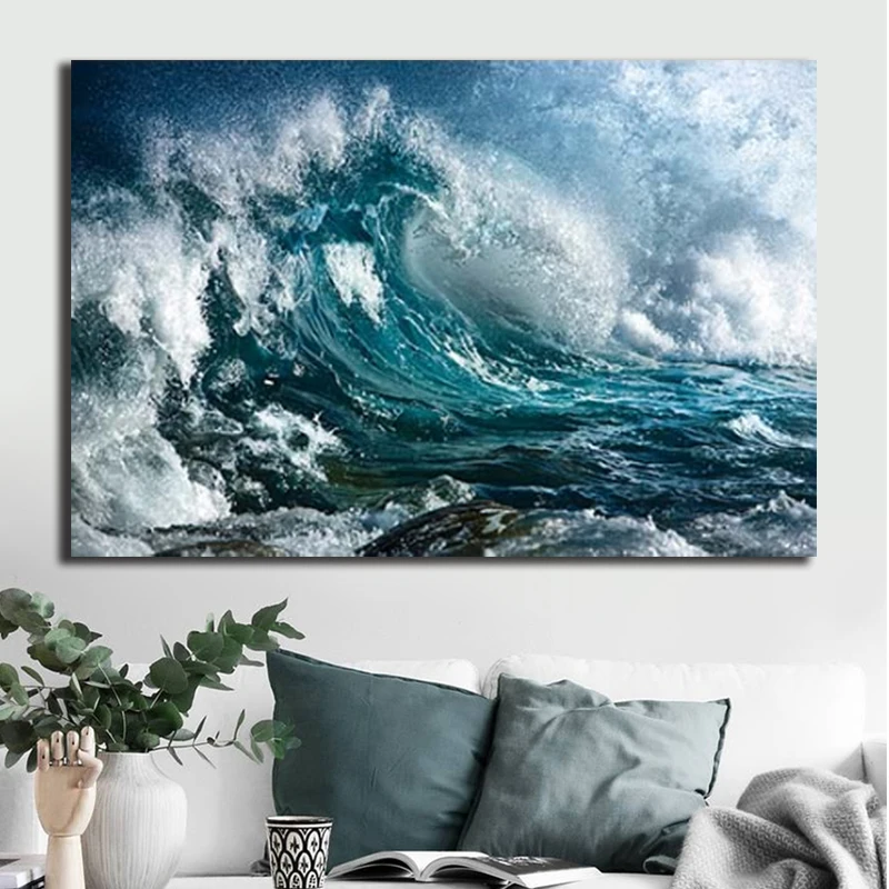 

Blue Ocean Waves Poster Seascape Canvas Painting Modern Beach Artwork Prints Pictures Wall Art Living Room Home Decoration