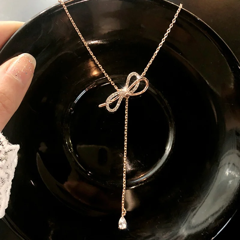 Модное ожерелье с бантом стразы цепь Свадебные Ювелирные изделия