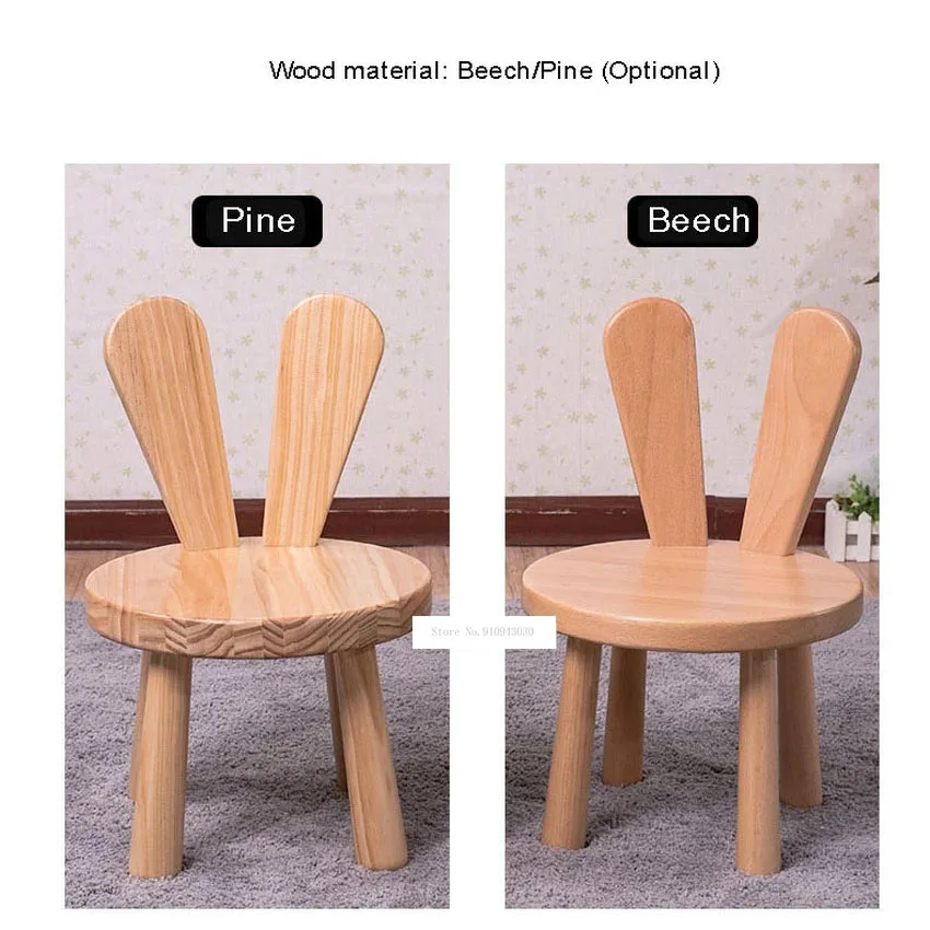 Cute Children Rabbit Back Pine Solid Wood Baby Chair Stool Table Set Kids Nursery School Student Study Kindergarten Furniture | Мебель