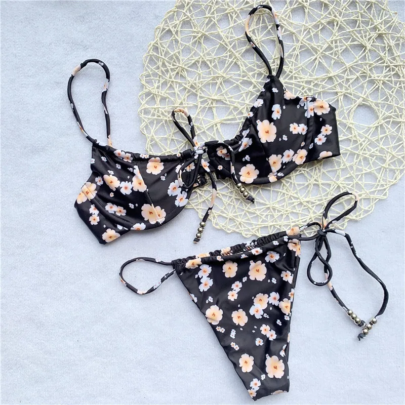 Бразильские стринги бикини с цветочным принтом женские купальники купальный