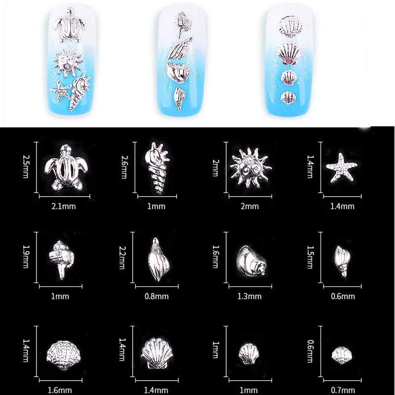 

Silver Gold Ocean Metal Nail Rivets 3D Nail art Decorations Sea Shell Starfish Mixed Wheel Nail Rhinestones Rivets Studs Frame#2