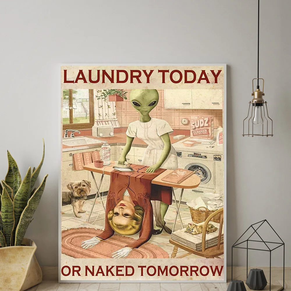 

Vintage Funny Laundry Today or Naked Tomorrow Poster Laundry Symbols Art Canvas Painting Print Laundry Room Wall Picture Decor
