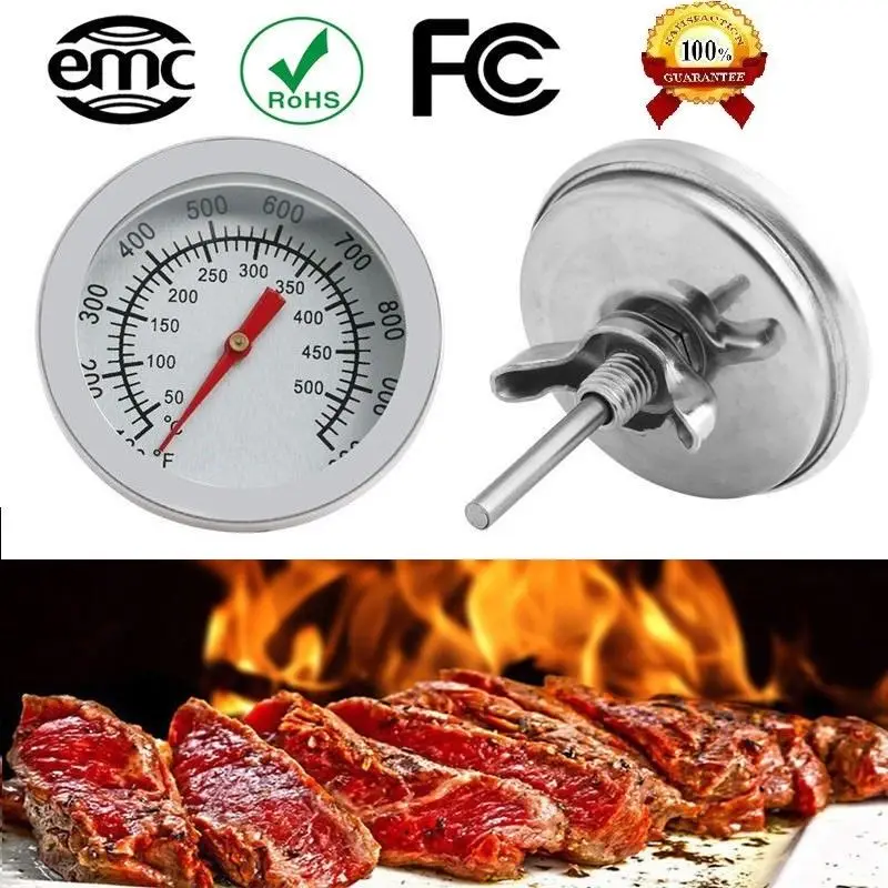 

F/C Stainless Steel BBQ Smoker Grill Temperature Gauge Barbecue Thermometer Cooking Food Probe Household Grill Oven Kitchen Tool