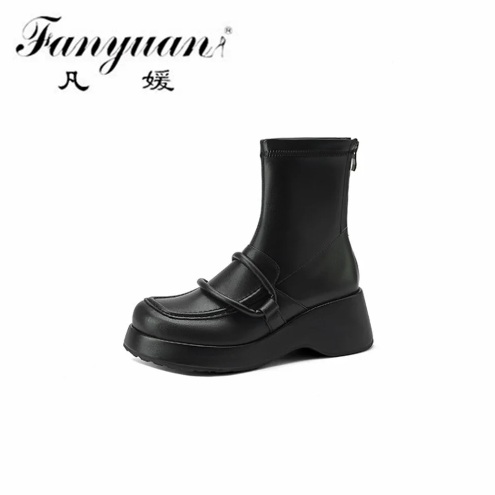 

Fanyuan Night Club Shoes Woman High Boots Platforms Fashion Genuine Leather Working Leisure Autumn Winter Newest Shoes Woman
