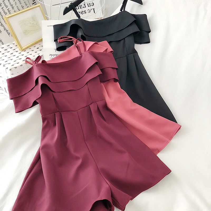 Женский комбинезон с открытой спиной оборками и двойной подошвой свободный