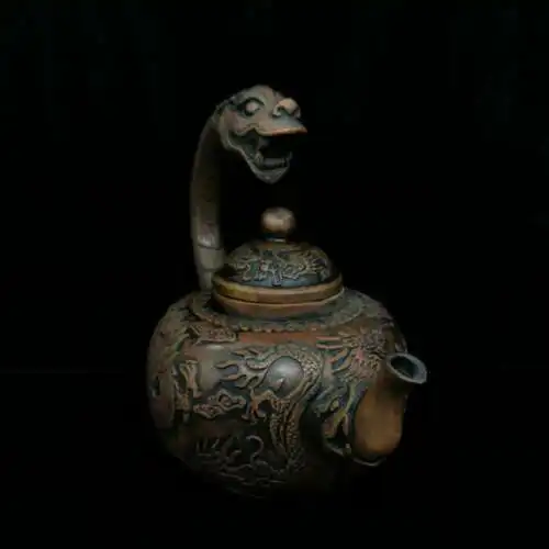 

7.3" Collection Chinese Bronze Rise Rapidly Dragon Handle Dragon Spout Wine Pot