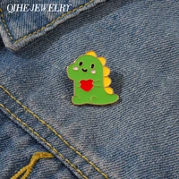 cute green dinosaur enamel pin brooch metal heart animal badge cartoon lapel clothes hat backpack gift kids friends wholesale