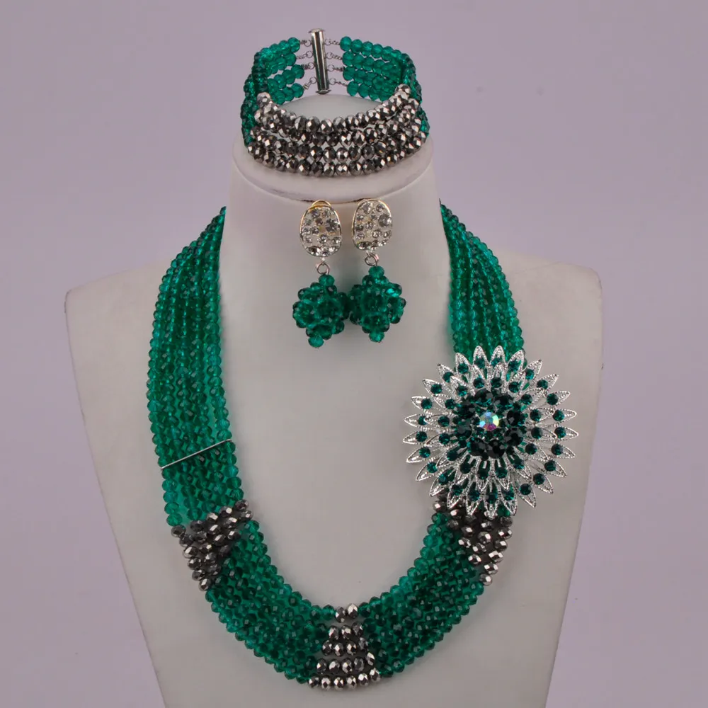 

pretty teal green crystal bead costume necklace african jewelry set 5C-SSJ-03