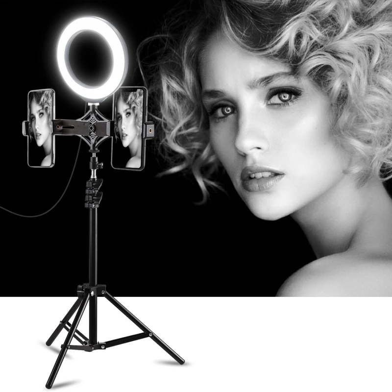 PULUZ PKT3036 6.2 inch 16cm USB 3 Modes Dimmable LED Ring Vlogging Photography Video Lights with Cold Shoe Tripod Ball Head - купить по