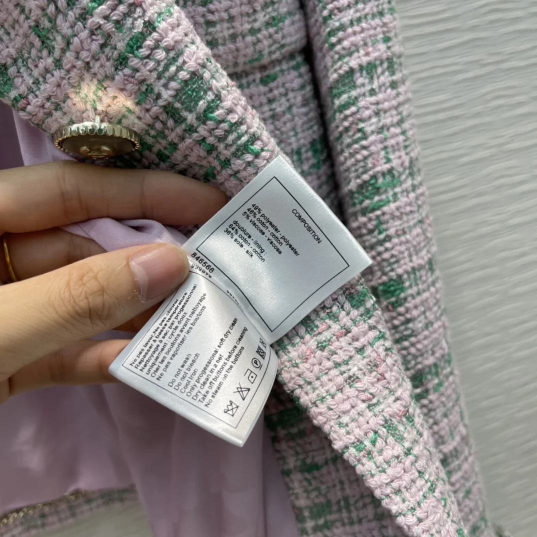 

Office Style Plaid Coat for Women Summer 2021 New Luxury Brand Long Sleeve Knitting Contrast Jacket Fashion Big Pocket Coat Lady
