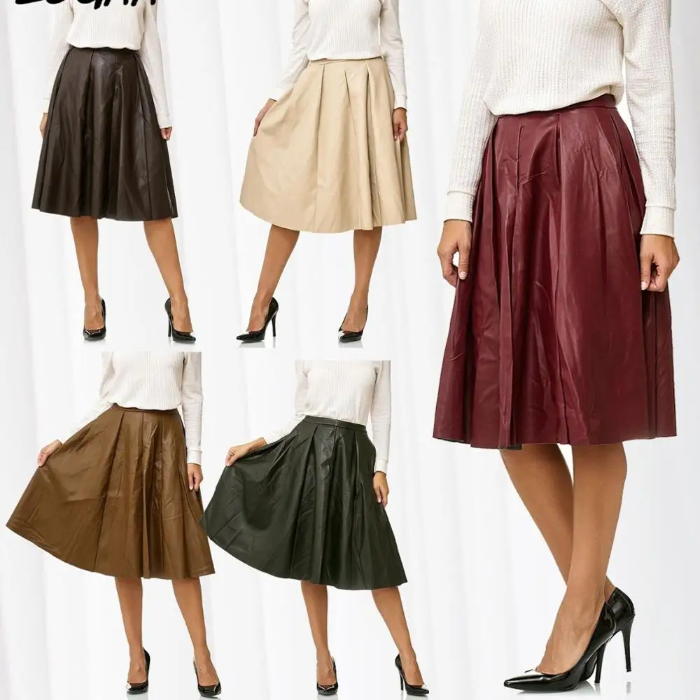 

ZOGAA Women's Rock Leather Skirt Optical Drop Rock Midi Features Maxi Skirt Warren Knee Length