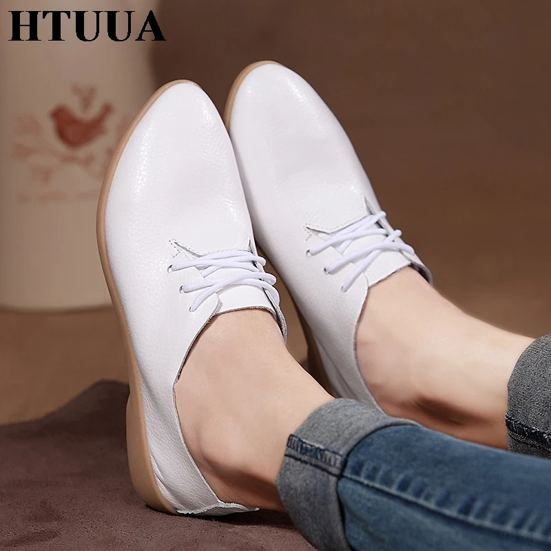 HTUUA/женские туфли-оксфорды из натуральной кожи Повседневная обувь на шнуровке с