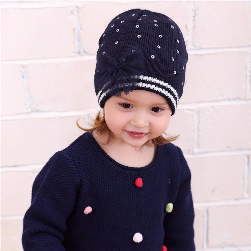 navy hat Новая модная сетчатая детская шапка с бантом шляпа детская шапочка весенне-Осенняя детская шапка для девочек зимняя теплая детская шапка - Цвет: navy hat
