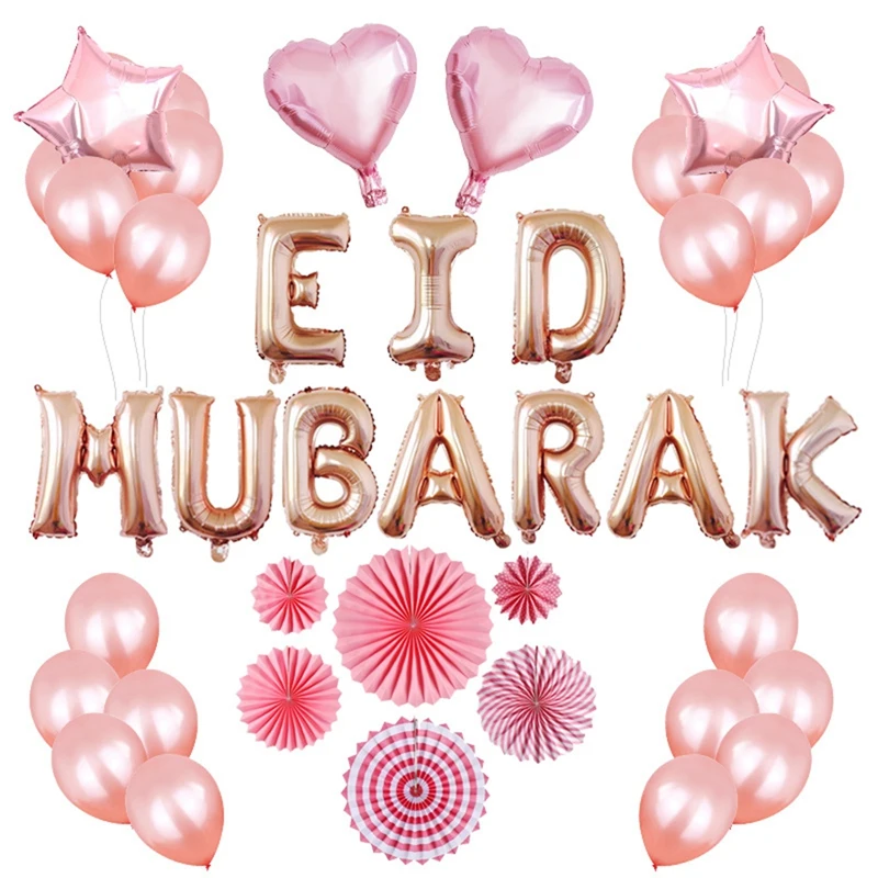 

30 шт./компл. 16 дюймов розовое золото Воздушные шары Eid Mubarak висячий Розовый 18 Inch Звезда для мусульманских ИД вечерние украшения свадебные при...