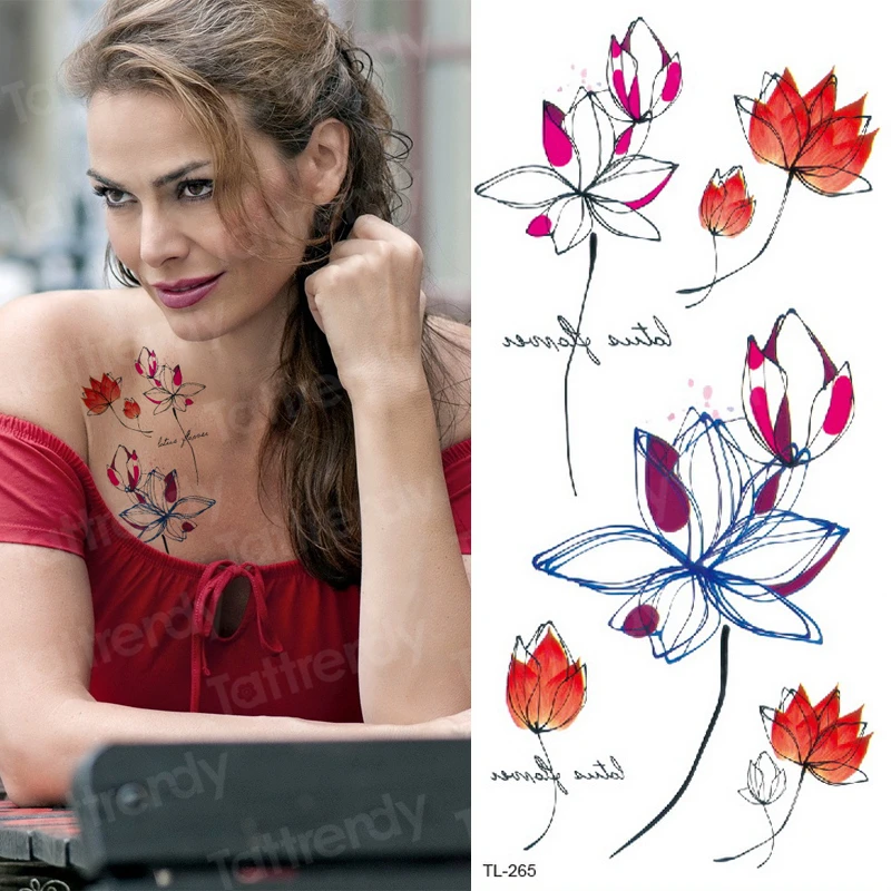

lotus flower tattoo for girls women temporary tattoo sticker fashion sexy shoulder breast tattoo butterfly rose fake tatoo hand