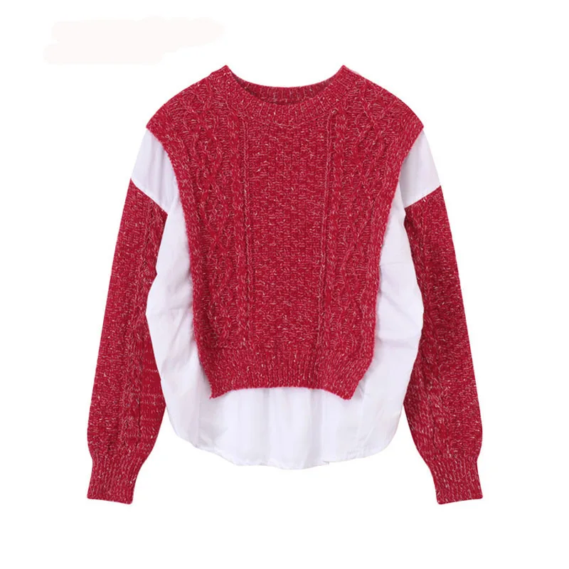 

Autumn/winter shirt stitching sweater women 2020 loose casual fashion pullover round neck knitted sweater long sleeve top