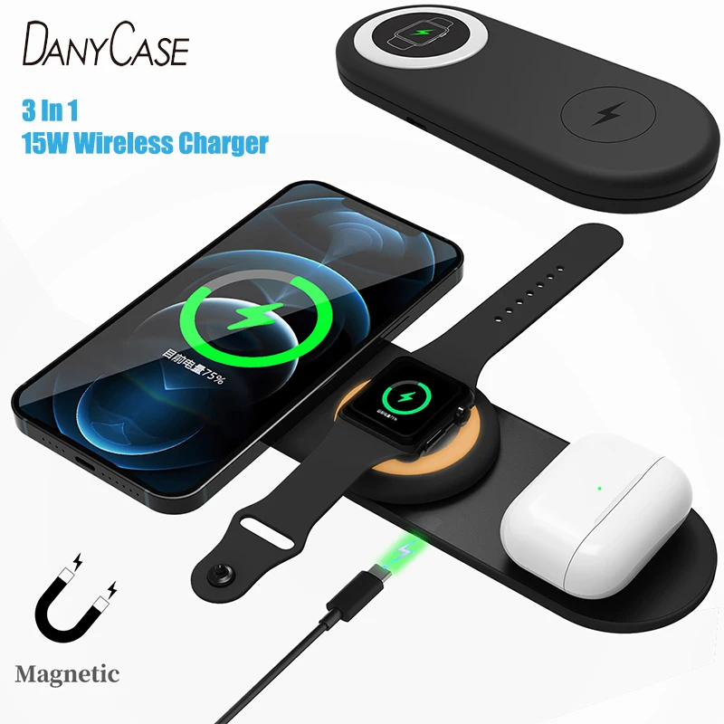 

Беспроводное зарядное устройство Qi 3 в 1 для Apple iPhone/AirPods
