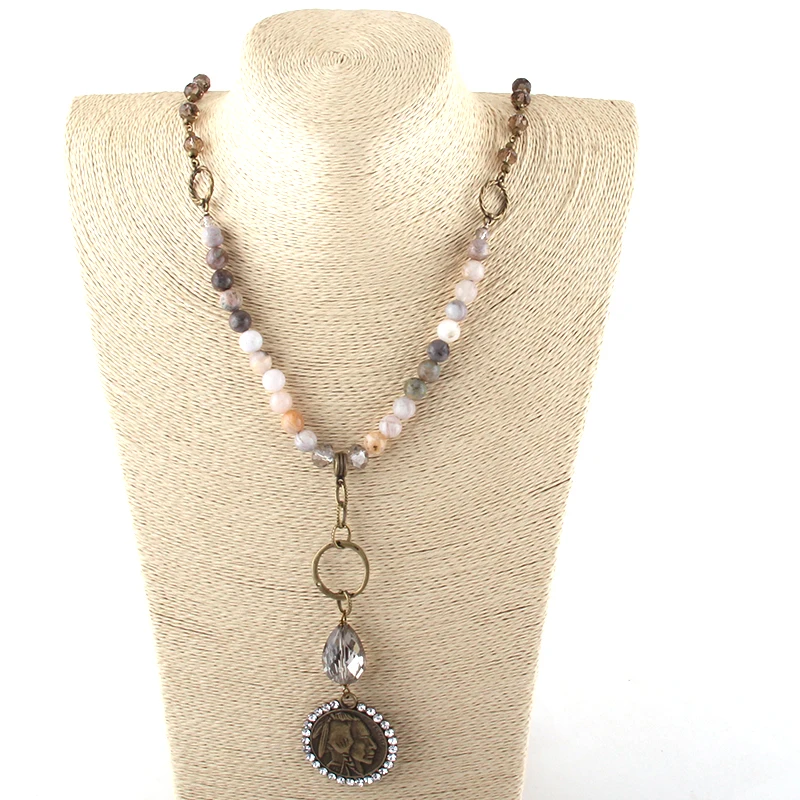 Модные ювелирные изделия длинная металлическая цепочка из натурального камня и