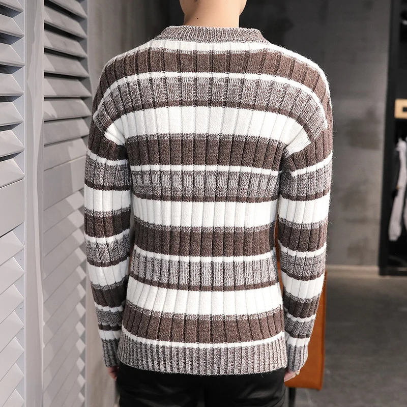 

Men Streetwear Fashion Striped Pullover Sweater Men Knitwear Shirt Pull Homme Autumn Winter Sweaters