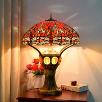 55cm wedding classic red dragonfly art large decorative living room table lamp Tiffany colored glass bar double lamp alloy base