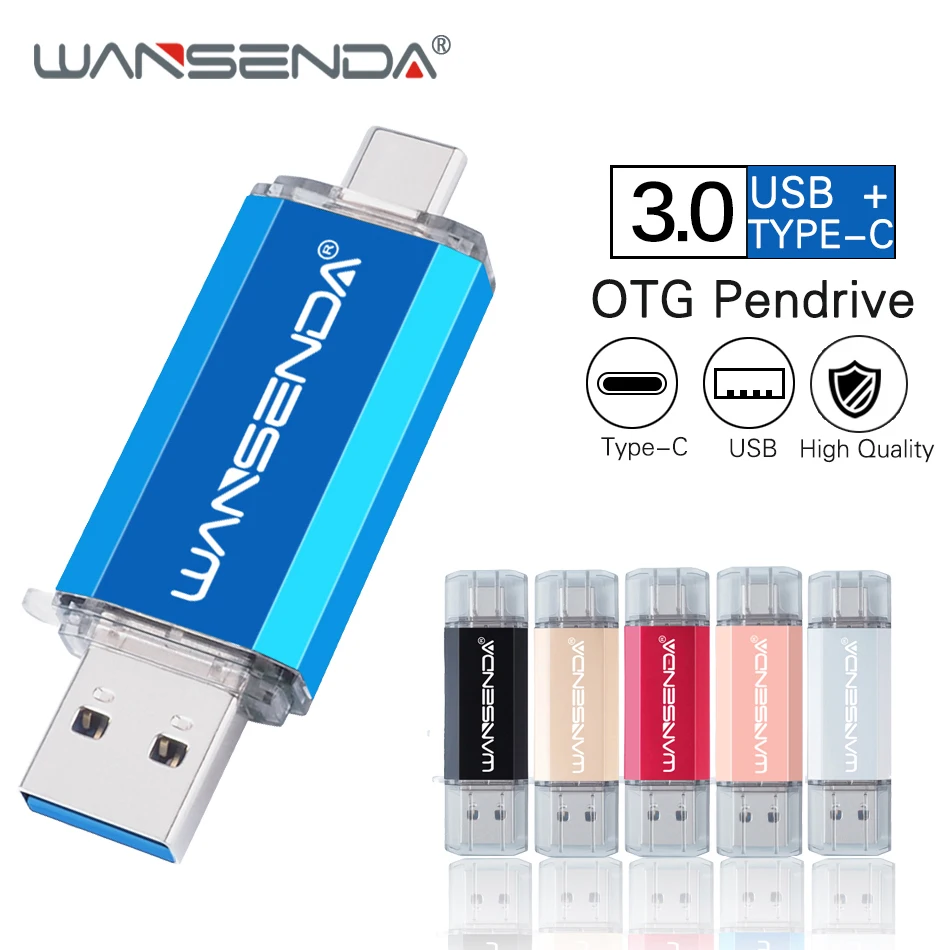 WANSENDA TYPE-C USB 3,0 USB флеш-накопитель портативный флэш-накопитель для Android Mobile 16 ГБ 32 ГБ 64 ГБ 128 ГБ 256 ГБ Флешка 2 в 1 карта памяти