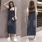 Джинсовое платье с подтяжками для женщин, повседневный Длинный Сарафан большого размера плюс в Корейском стиле на лето, 2020