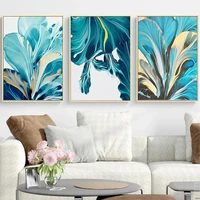 abstract delicate golden blue leaves paintings wall art nordic canvas posters and prints living room bedroom corridor decoration