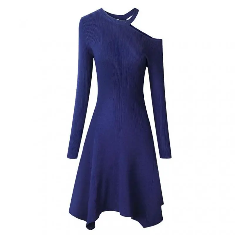 

Yuerwang, женское асимметричное платье с вырезами и открытыми плечами, вязаные платья с длинным рукавом, Необычные вязаные платья-свитеры, нови...