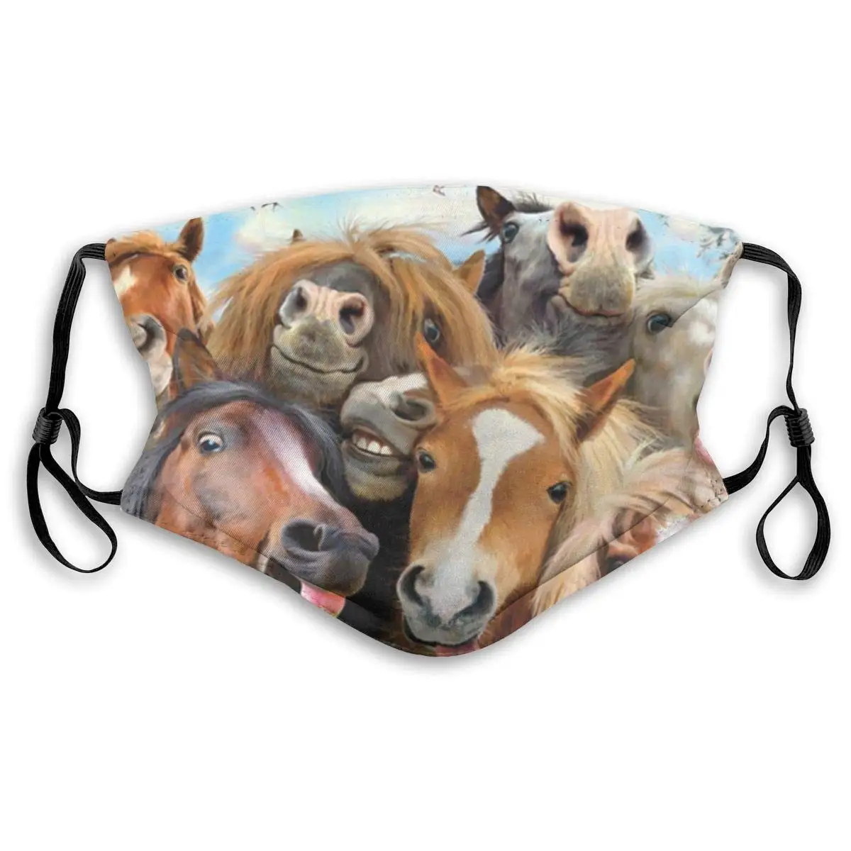 

Horses Selfie Print Mouth Masks With Filter Washable And Reusable Anti Dust Breathable Mask With Adjustable Ear Loops For Men