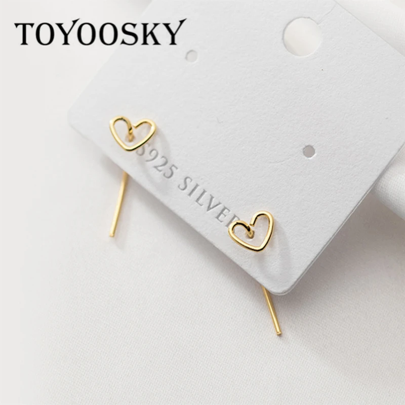 TOYOOSKY 925 пробы серебряные полые сердечки маленькие серьги-гвоздики для девочек