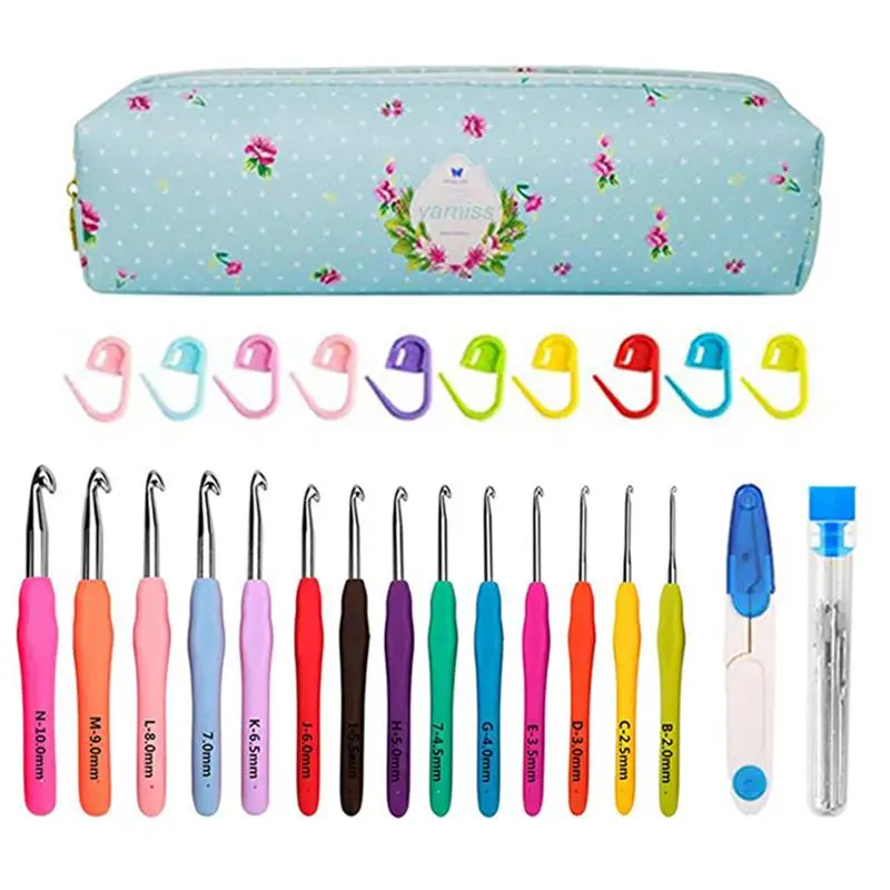 

27 Pcs/set Crochet Hook Set Knitted Crochet Needles Yarn Scissors Stitch Markers Kit with Storage Bag