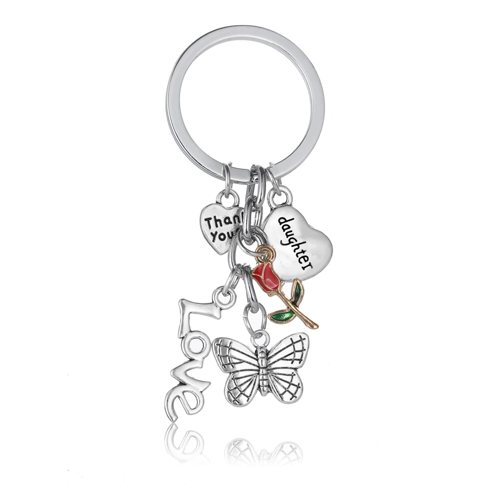 

12PC Butterfly Thank you Love Heart Daughter Keyring keychain To my Daughter gifts Birthday Key Chain Flower Charm
