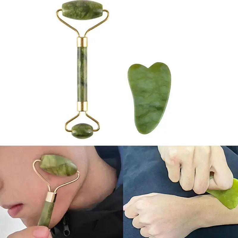 

Natural Jade Face Beauty Device Microniddle Double Head Health Roller Relax Scraper Massage Tools