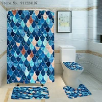 colorful scale 4 pieces shower curtain sets with bath rug toilet cover non slip floor mat waterproof bath curtain bathroom decor