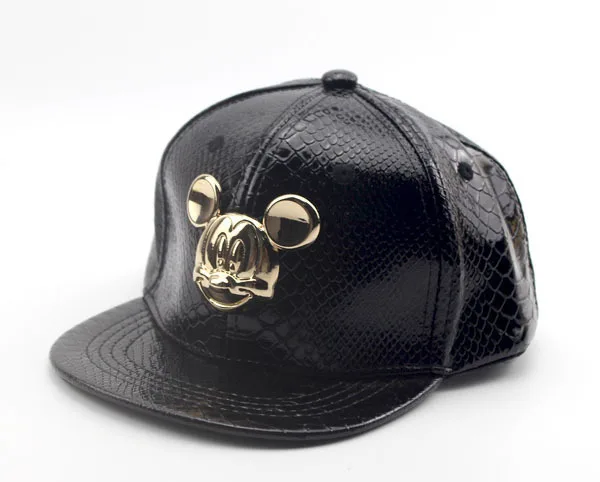 Spring Summer Gorras 100%cotton Pu Leather Baseball Cap Children's Baby Hip-hop Hat Boys Girls Snapback Cartoon Mickey Caps