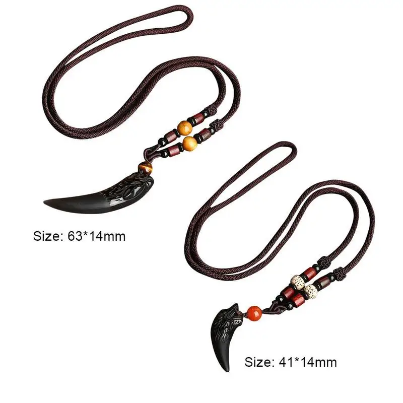 Натуральный обсидиан кулон ожерелье волчий зуб счастливый бисером веревка Пара