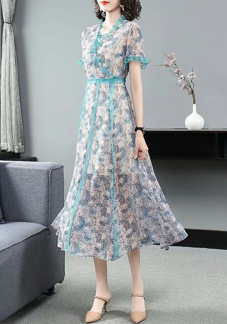 

Summer News 2020 High Quality V-neck Lace Embroidery Retro Casual Party Elegant Midi Dress for Women