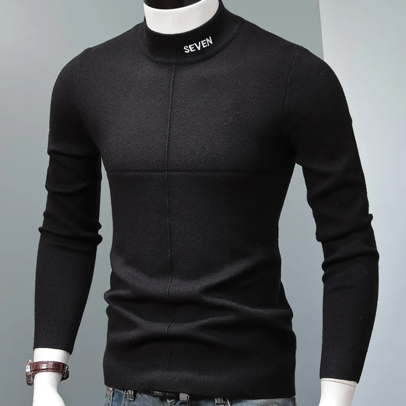 Winter Half Turtleneck Sweater Men Long Sleeve Standard Knitted Pullover Mens Clothes