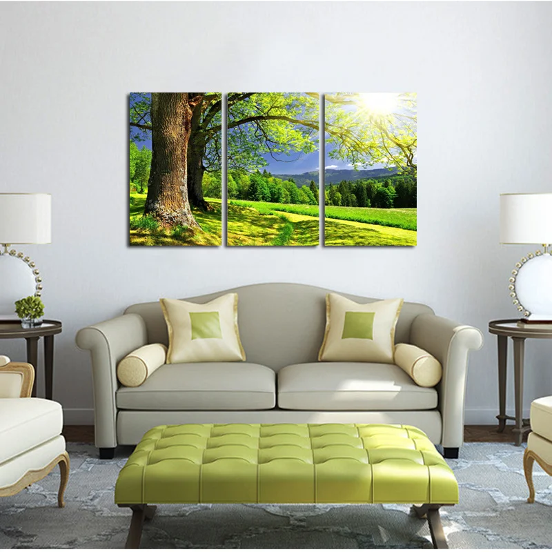 

Landscape Canvas Painting Spring Forest Wall Art Poster 3 Pieces Sunshine on Trees HD Print Home Decor Modern Picture
