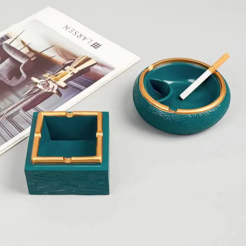 

European style light luxury round resin ashtray ornaments personalized fashion home living room vehicle anti-fly ash ashtray