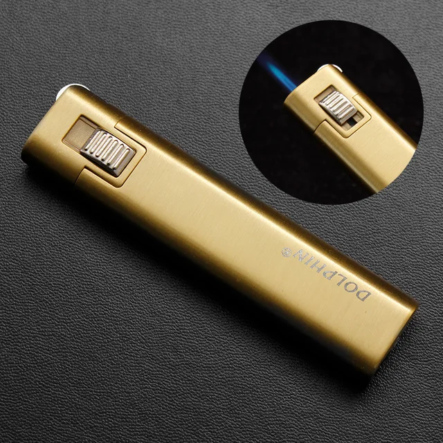 Long Spray Gun Windproof Grinding Wheel Lighter Metal Gas Fixed Flame Lighter Personality Ultra-thin Cigarette Lighter Gift